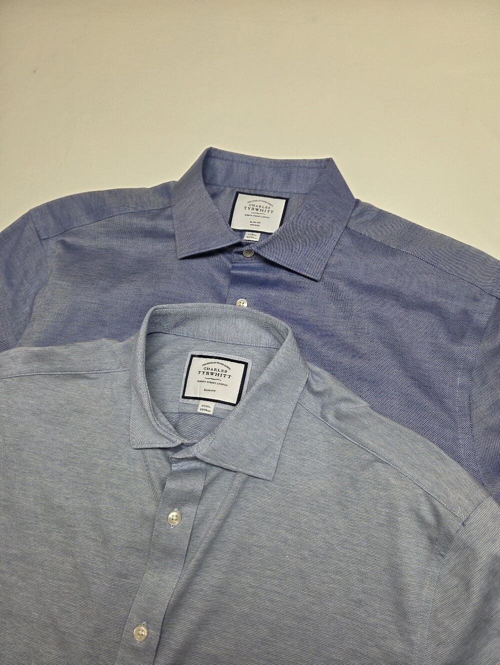 Charles Tyrwhitt Blue Cotton Linen Dress Shirts Lot of‎ 2 Mens 17/37 Slim Fit